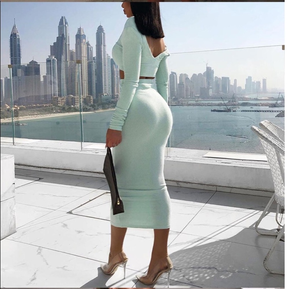 (Last 1)Long sleeve crop top & bodycon midi skirt - Picture 3 of 12